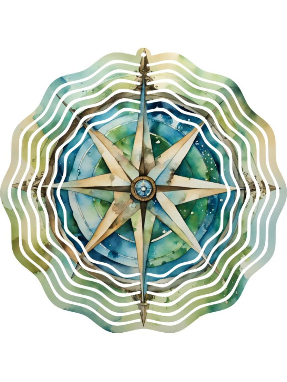 Wind Spinner Hanging 3D Yard Art Round Garden Metal Mobile 10" Nautical Compass